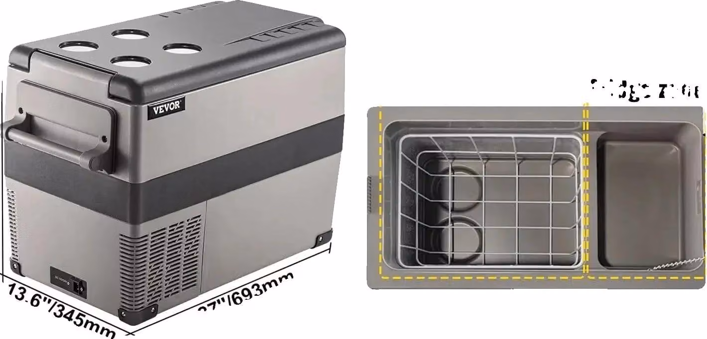 Frigorifero portatile per auto, compressore integrato, doppia tensione, grande capacità, 45 litri