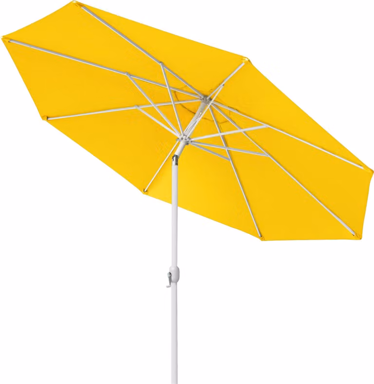 Ombrellone da giardino o balcone, diametro 3,5 metri, colore giallo, pieghevole con manovella, protezione UV, struttura bianca, marca paramondo, modello interpara