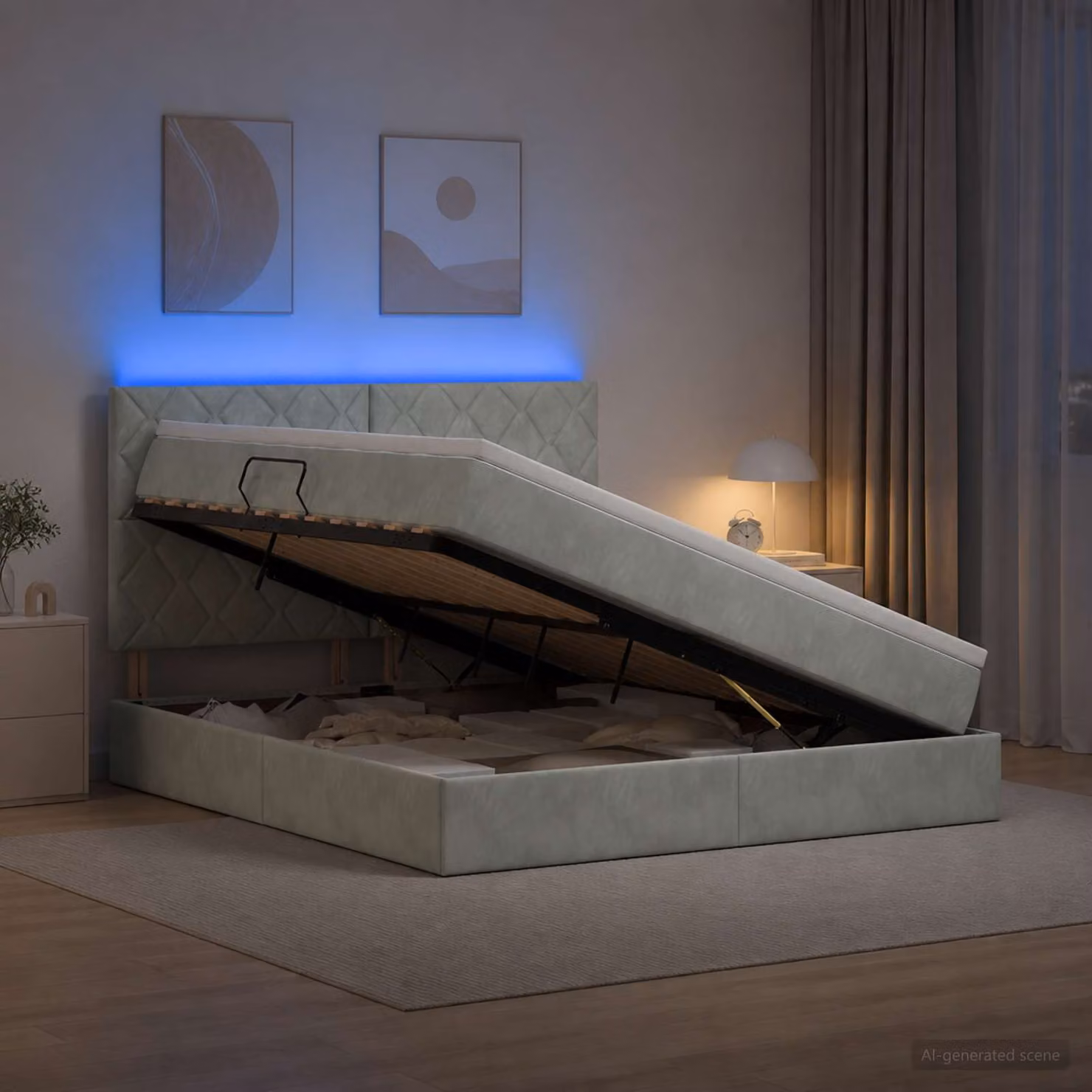 vidaXL Letto con contenitore LED e materasso Grigio Chiaro