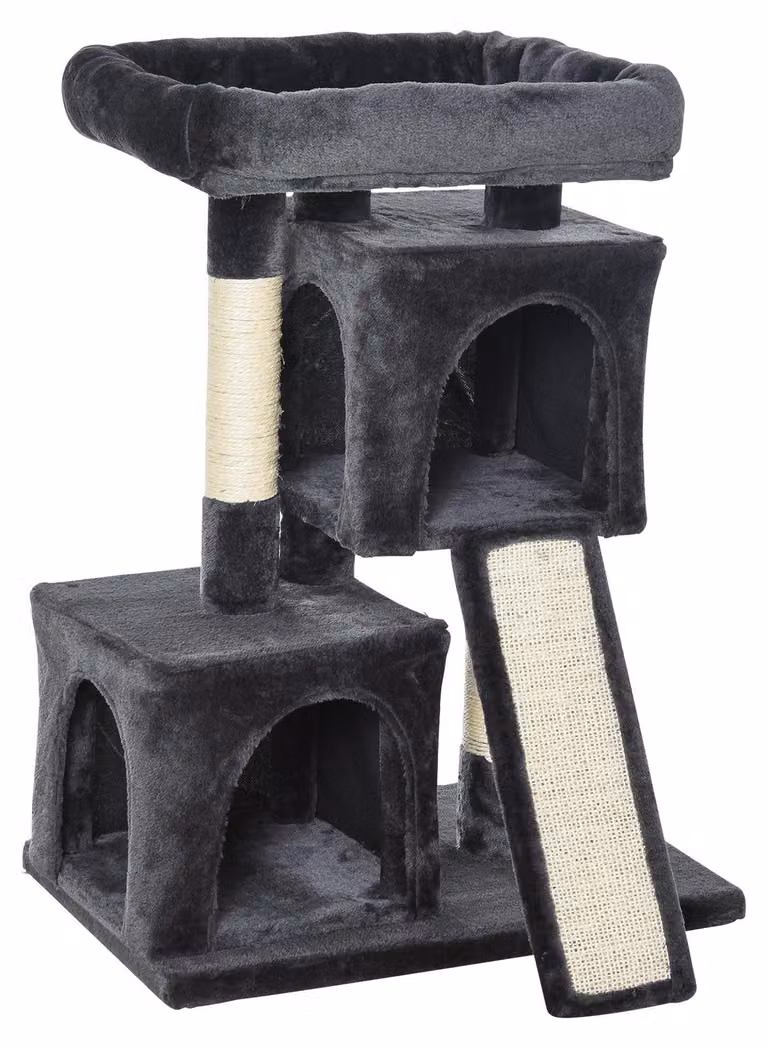 Albero per gatti con 2 rifugi per gatti | Colore: Grigio scuro | Dimensioni: 39x59x83 cm
