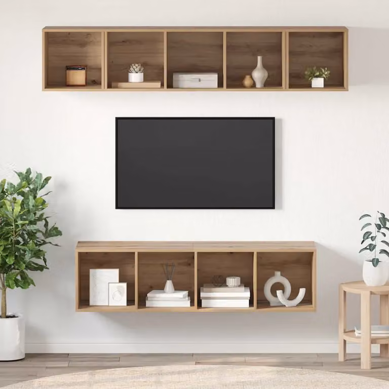 Set mobile TV moderno vidaXL in legno rovere marrone, 4 pezzi