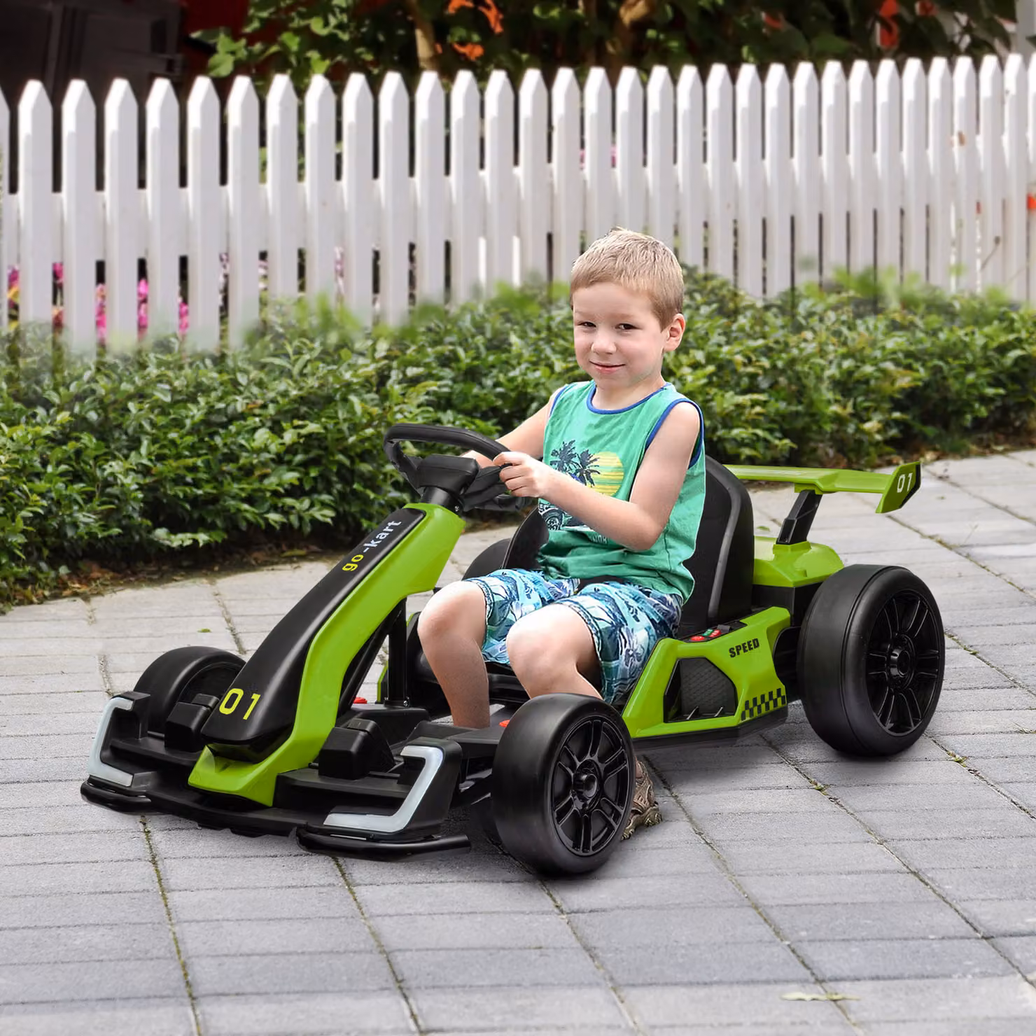 Go Kart Elettrico HOMCOM per Bambini 6-12 Anni 24V con Seggiolino Regolabile, Verde – 2