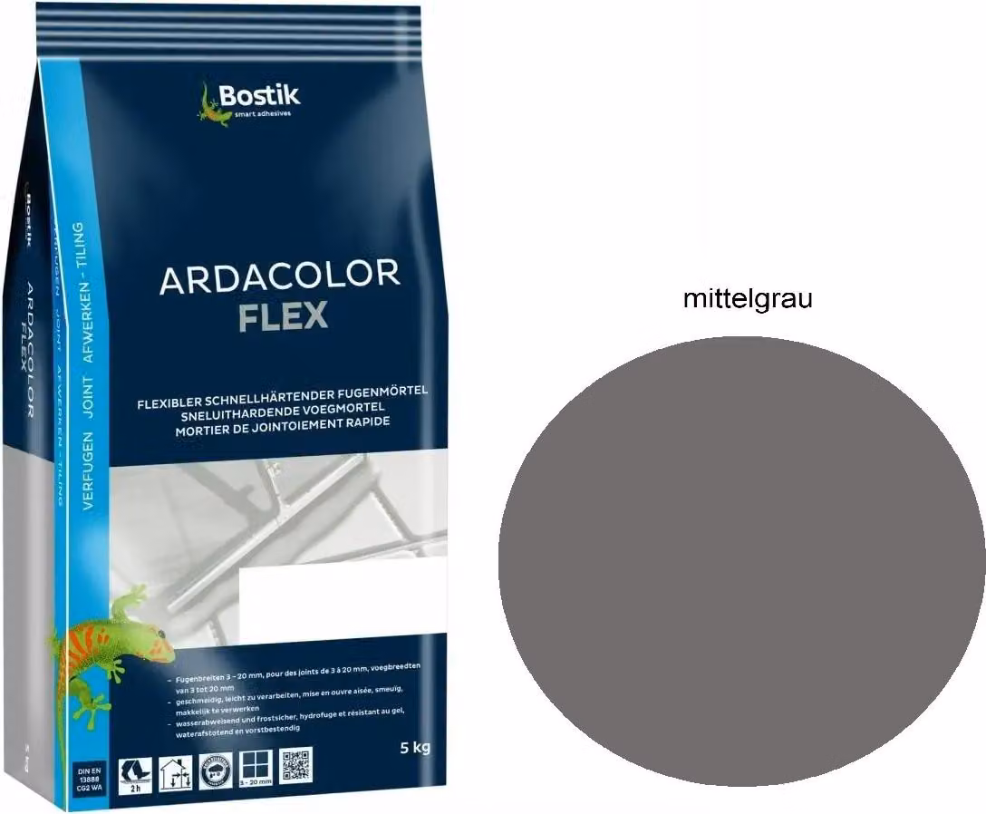 Bostik Ardacolor Flex Grout grigio medio 5Kg Piastrelle Pietra naturale Malta per stuccare