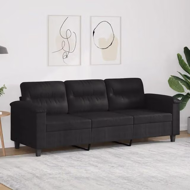 Divano a 3 Posti Nero 180 cm in Tessuto Microfibra 359570