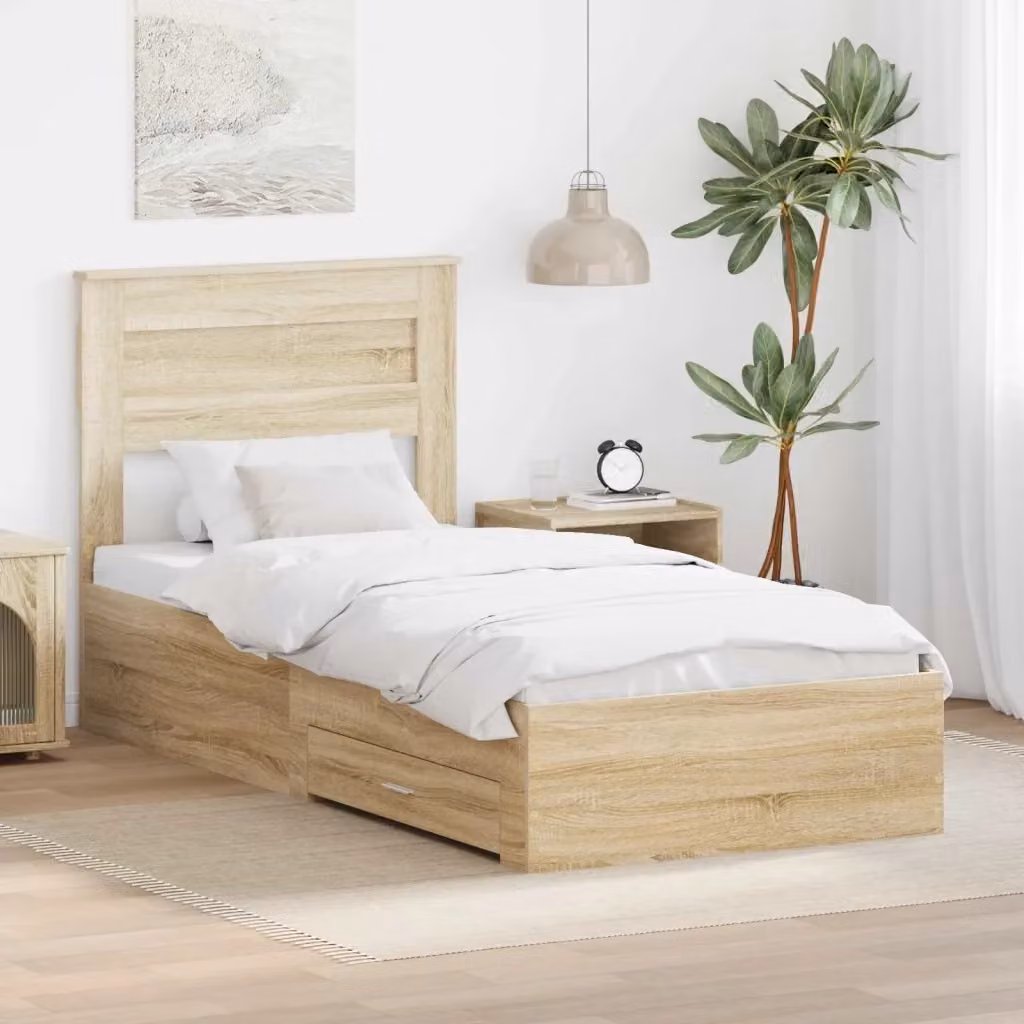 Letto singolo con cassetti Design In in legno e metallo, colore Rovere e Argento, L 78 cm x P 193 cm x H 100 cm – 2