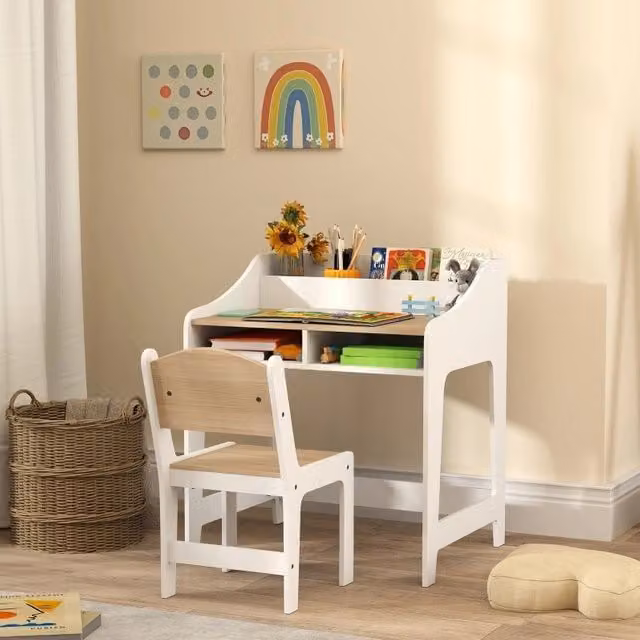 Set scrivania e sedia per bambini con vani portaoggetti