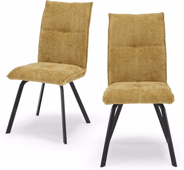 Set di 2 sedie imbottite Letizia Redokasa per sala da pranzo e cucina, design moderno con gambe in metallo e rivestimento in tessuto idrorepellente colore giallo