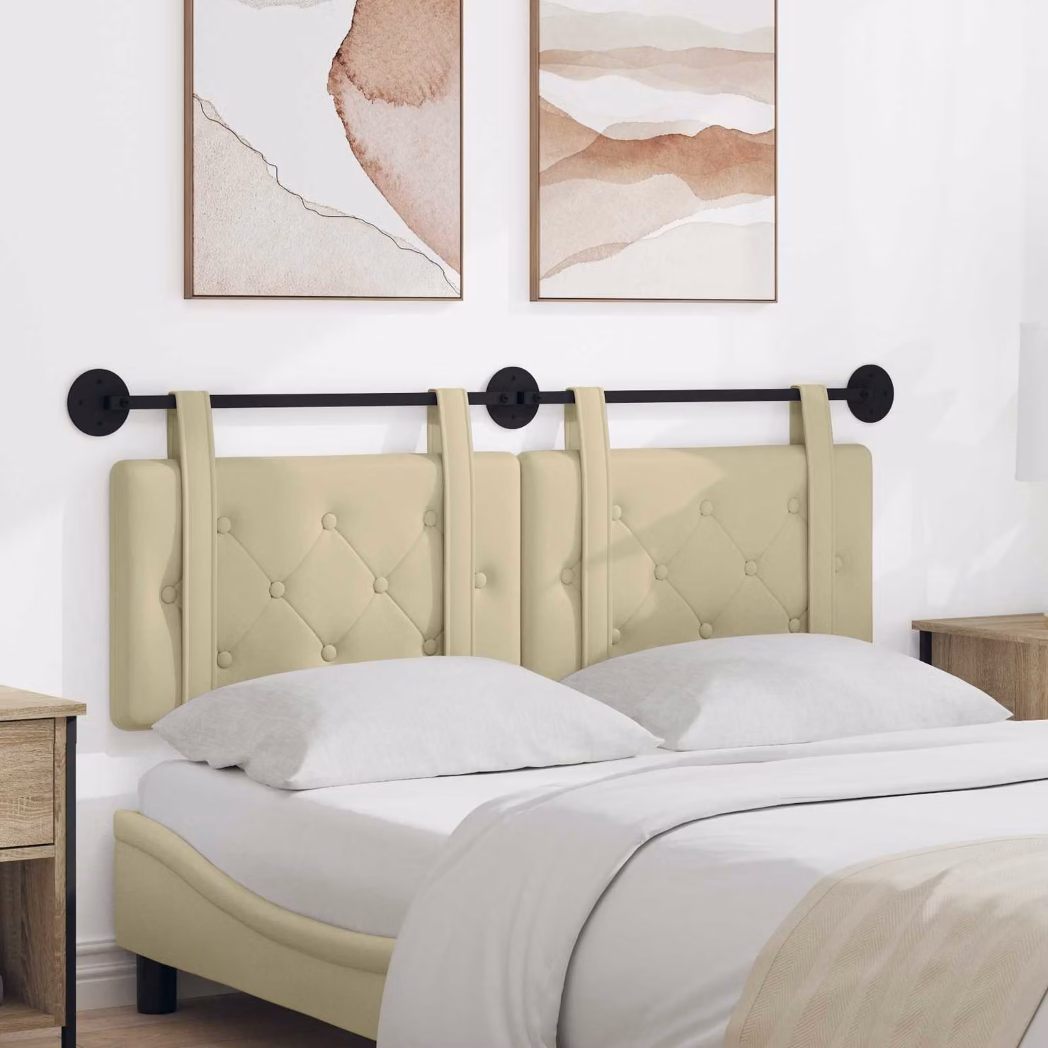 Testiera per letto sospesa vidaXL in similpelle beige, L: 130 cm, H: 55 cm, P: 5 cm