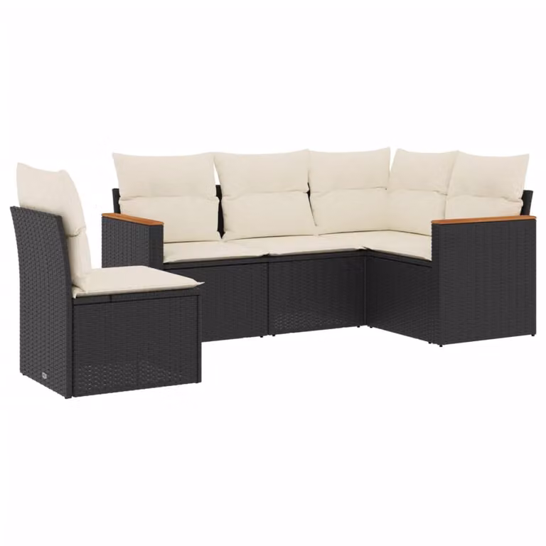 Set Divani da Giardino 5 pz con Cuscini in Polyrattan Nero