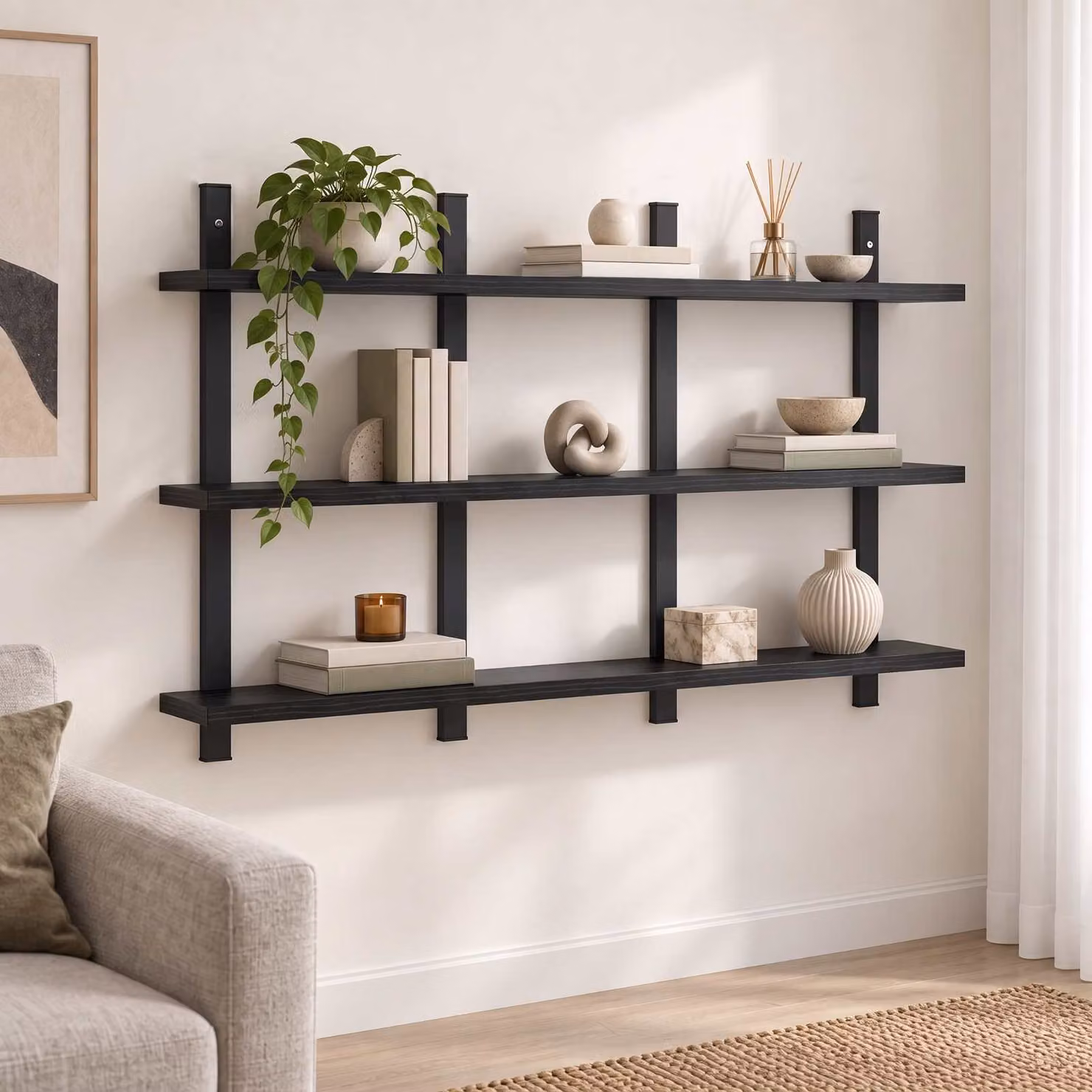 Scaffale da parete moderno vidaXL in legno nero L: 102 cm, P: 13,5 cm, H: 58 cm
