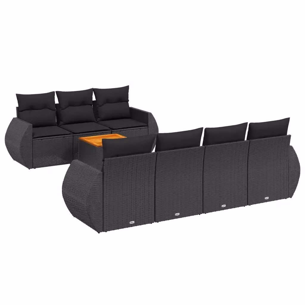 Set di divani da giardino vidaXL in polyrattan nero con 8 pezzi e cuscini inclusi – 2