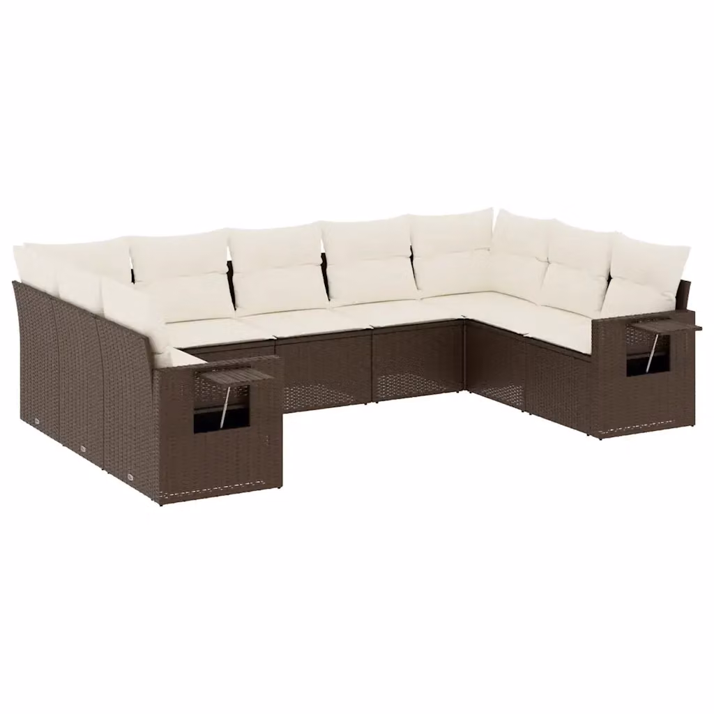 vidaXL Set Divani da Giardino a L con Cuscini Marrone e Bianco in Polyrattan e Metallo – 2