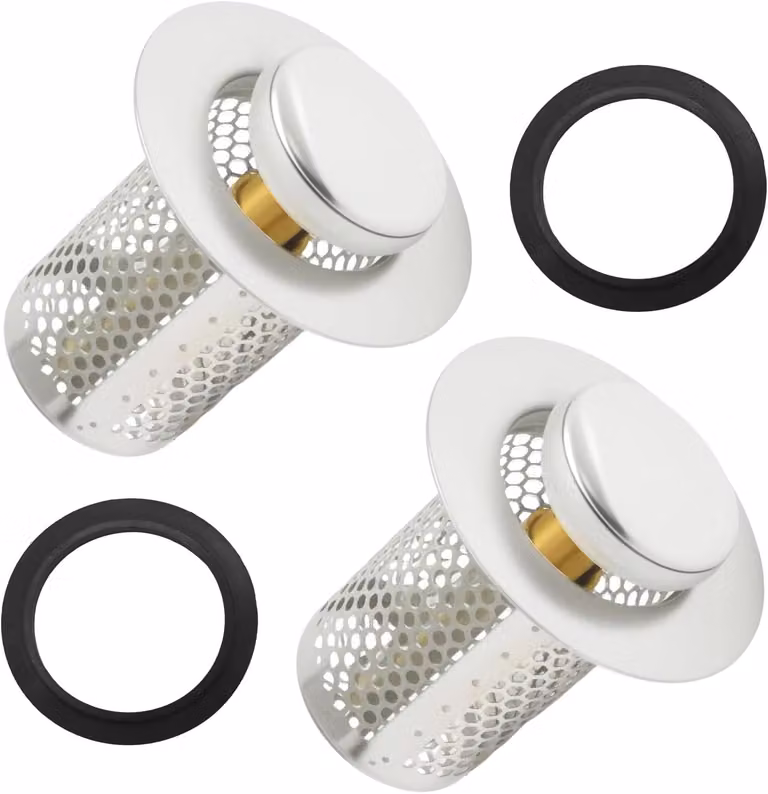 × Griglia di scarico in acciaio inossidabile da 50 mm, realizzata in acciaio inossidabile 304 - Set di 2 - Filtro estraibile per lavello con nucleo di ottone - Per cucina