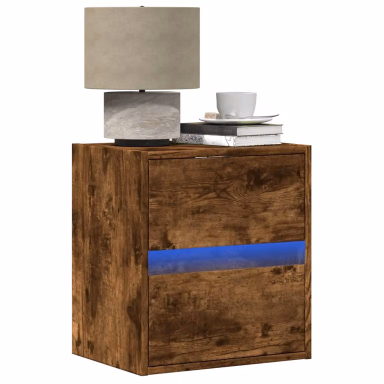 Set di 2 comodini da parete vidaXL con luci LED integrate in colore rovere fumo