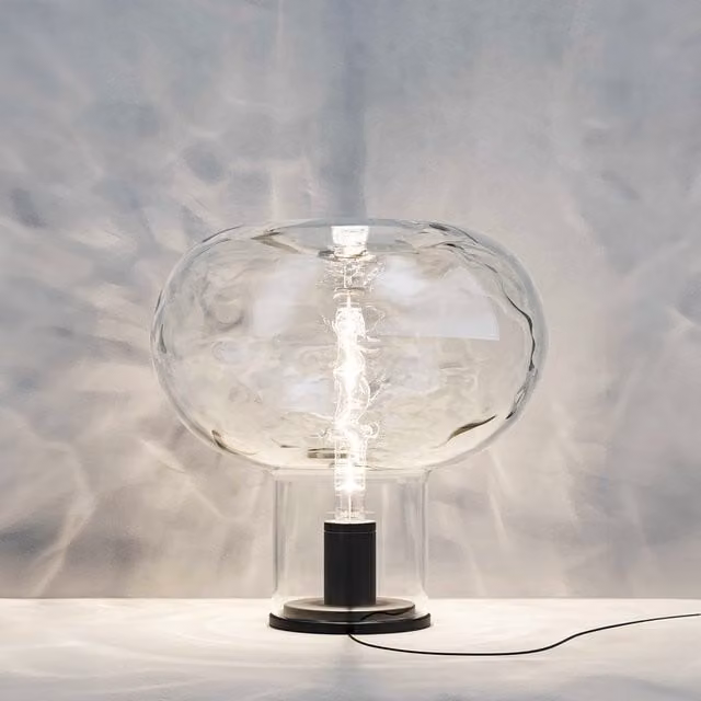 Lodes x Diesel Magic Mushroom Lampada da tavolo in vetro trasparente e metallo nero, Altezza: 38 cm