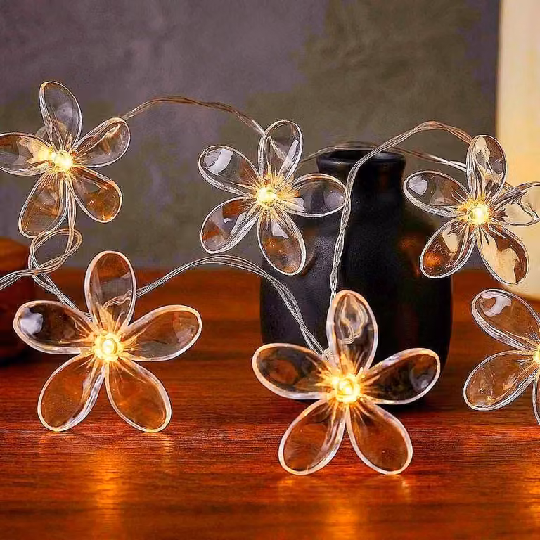 Catena luminosa a forma di fiori, 3 metri, 20 LED, alimentazione USB, luce bianco caldo, per interni