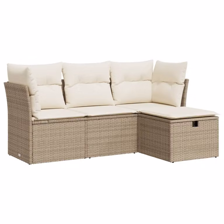 Set Divano da Giardino 4 pz con Cuscini Beige in Polyrattan