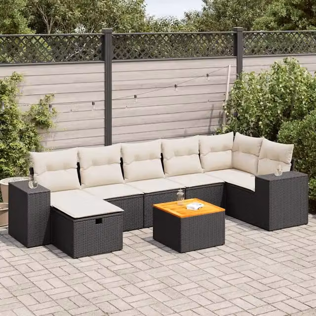 Set Divani da Giardino con Cuscini 8 pz Nero in Polyrattan 3325878