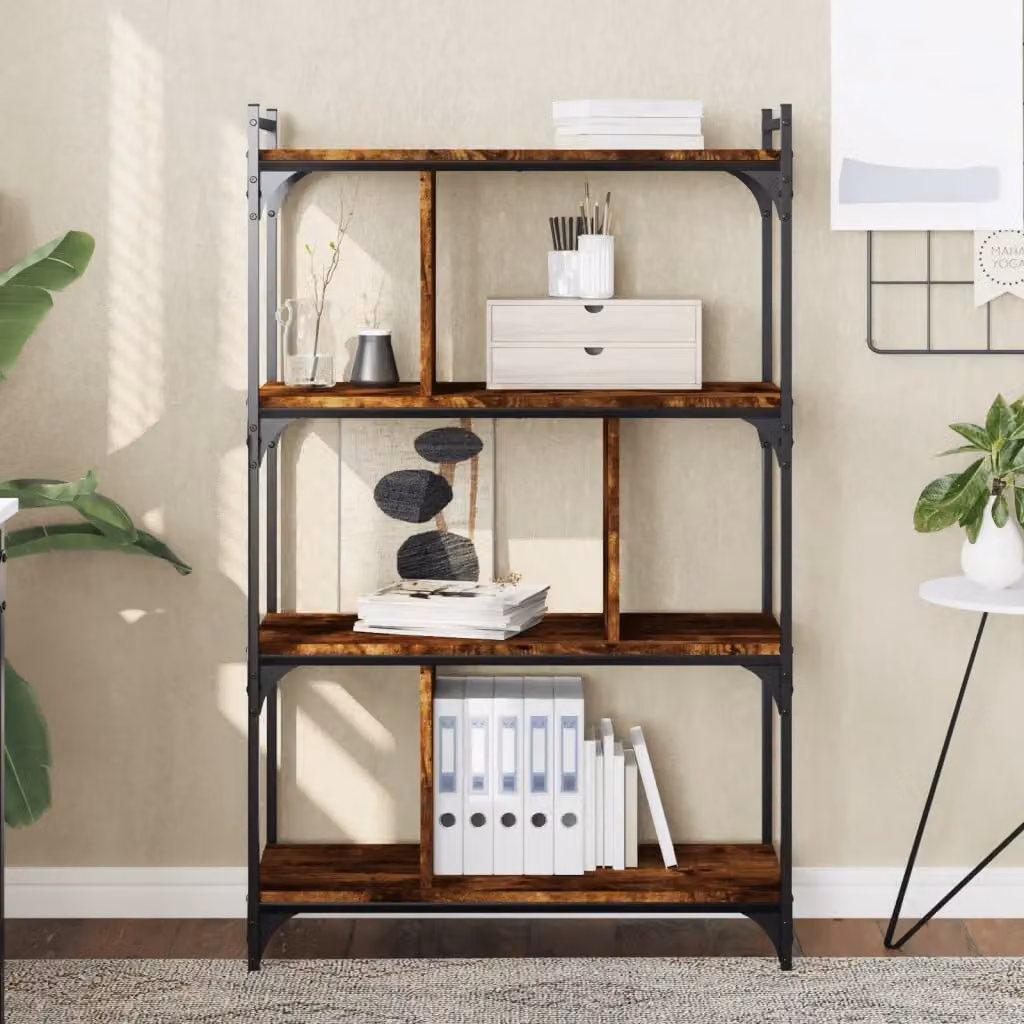 Libreria Industrial vidaXL in Legno e Metallo con 4 Ripiani, Colore Marrone, L 76 cm x P 32 cm x H 123 cm