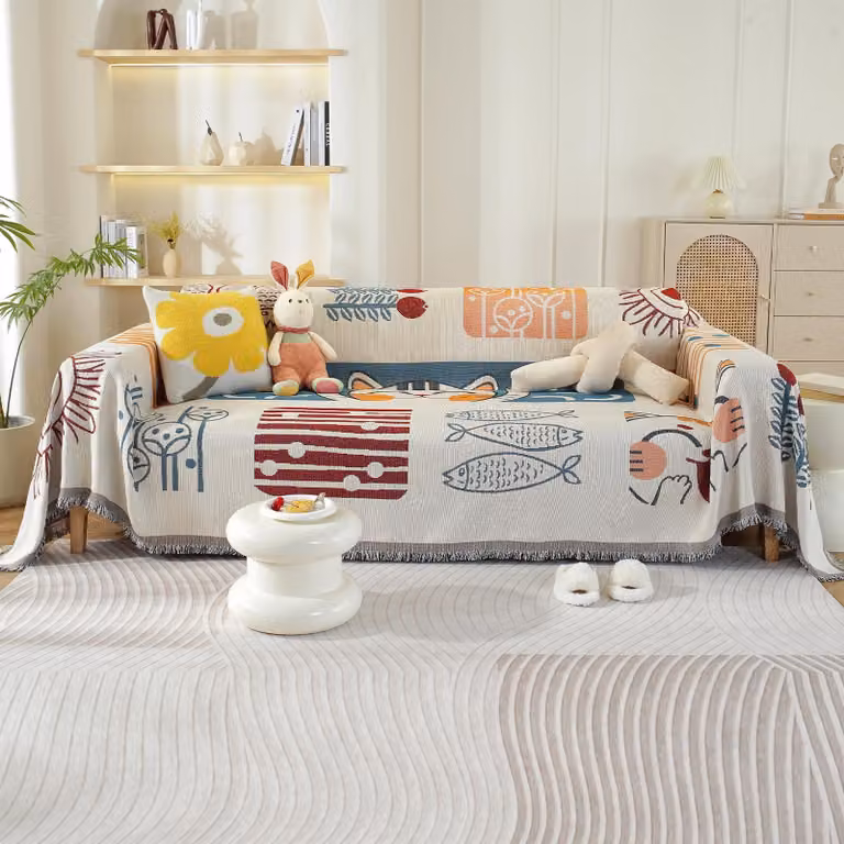 Copridivano 180x380 cm, in cotone, lavabile, con motivo di gattini, utilizzabile su entrambi i lati