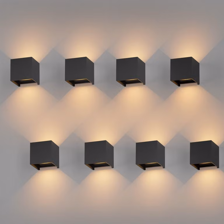 Set di 8 applique da esterno, colore nero, grado di protezione IP65, 12W, 3000K, alluminio