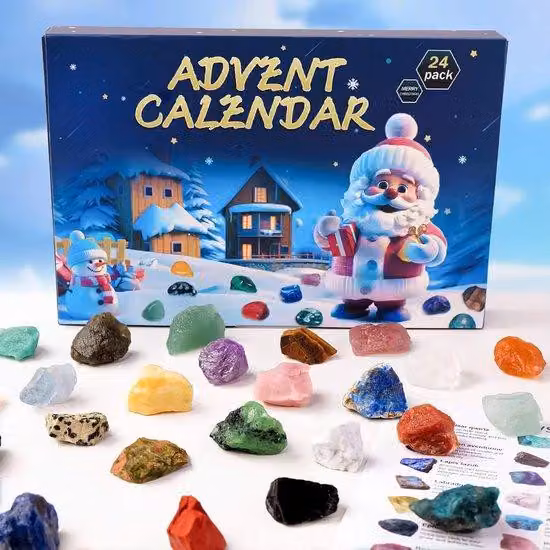 Calendario dell'Avvento con minerali per bambini - 24 giorni - Vetroceramica - Calendario dell'Avvento da 24 giorni - Divertimento per i bambini - Regalo per bambini e bambine