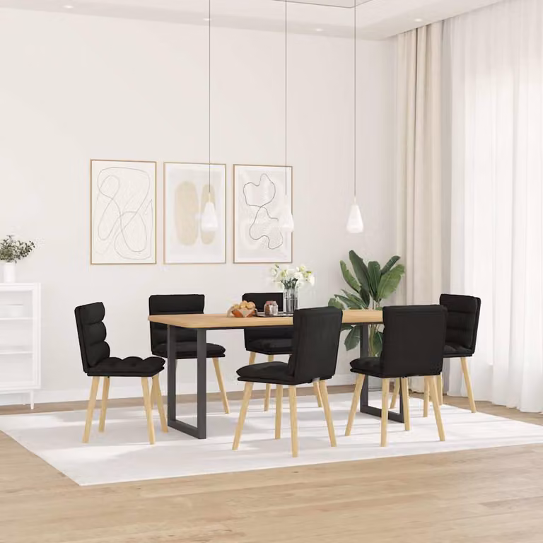 Set di 6 sedie da pranzo vidaXL in tessuto nero con struttura in legno e metallo per cucina e soggiorno