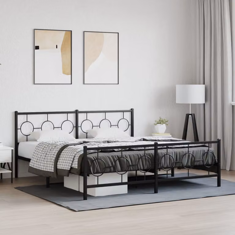 vidaXL Giroletto con Testiera e Pediera in Metallo Nero L: 187 cm, P: 219 cm, H: 91 cm
