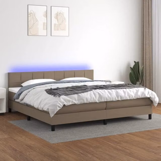 Letto a molle con illuminazione LED e porta USB vidaXL in tessuto beige, L/P/H: 200 x 200 x 31 cm – 1