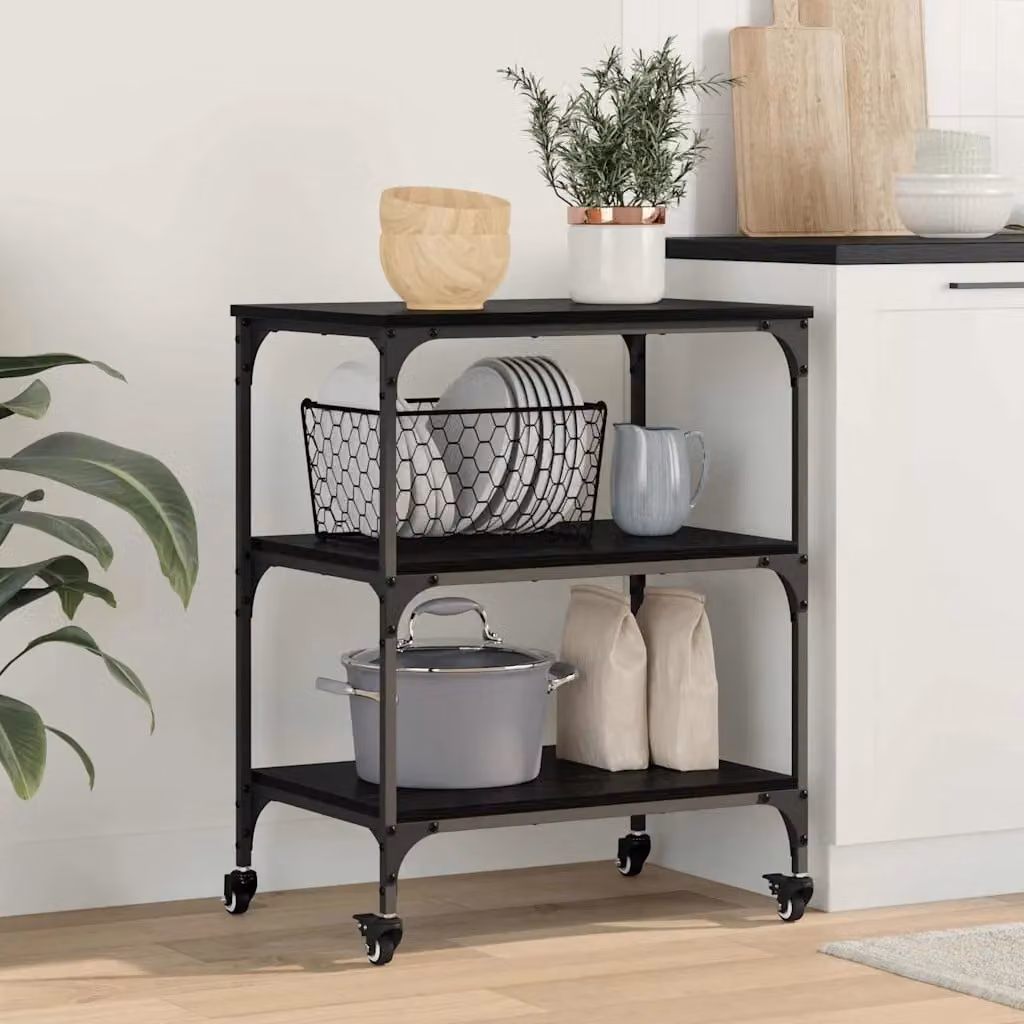 vidaXL Carrello da Cucina Stile Industrial Nero con Ruote L 60 cm, P 41 cm, H 76 cm