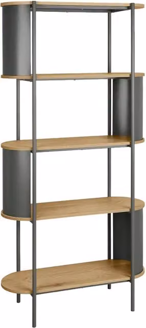 Libreria in metallo curvato e legno a 5 livelli, verde