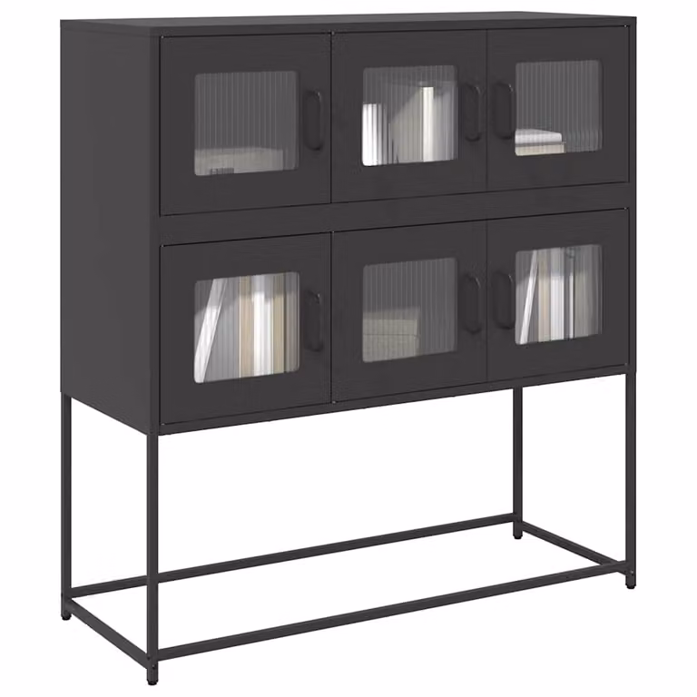 Credenza nera vidaXL in stile industriale con ante in vetro e ripiani interni, L: 100,5 cm, P: 39 cm, H: 107 cm