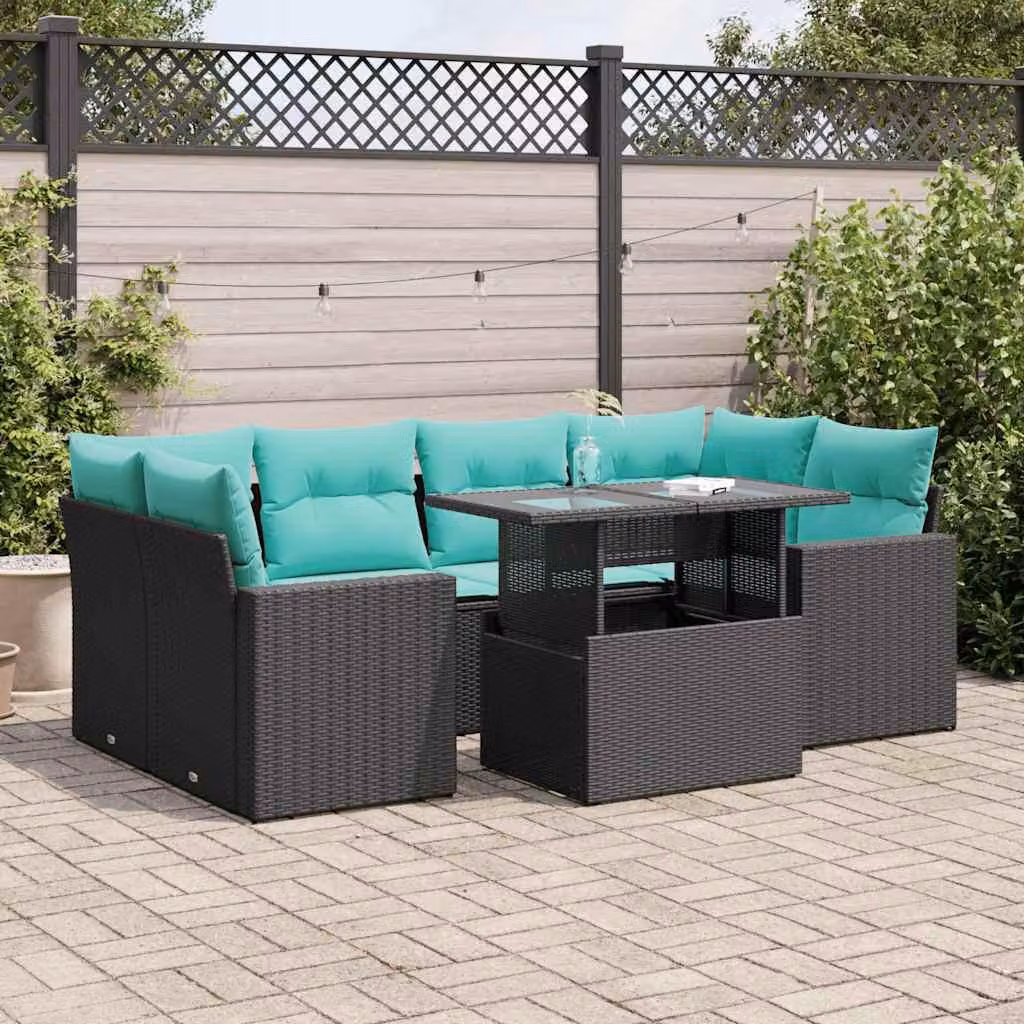 Maison Exclusive - Set Divani da Giardino con Cuscini 7pz Nero Polyrattan Acacia