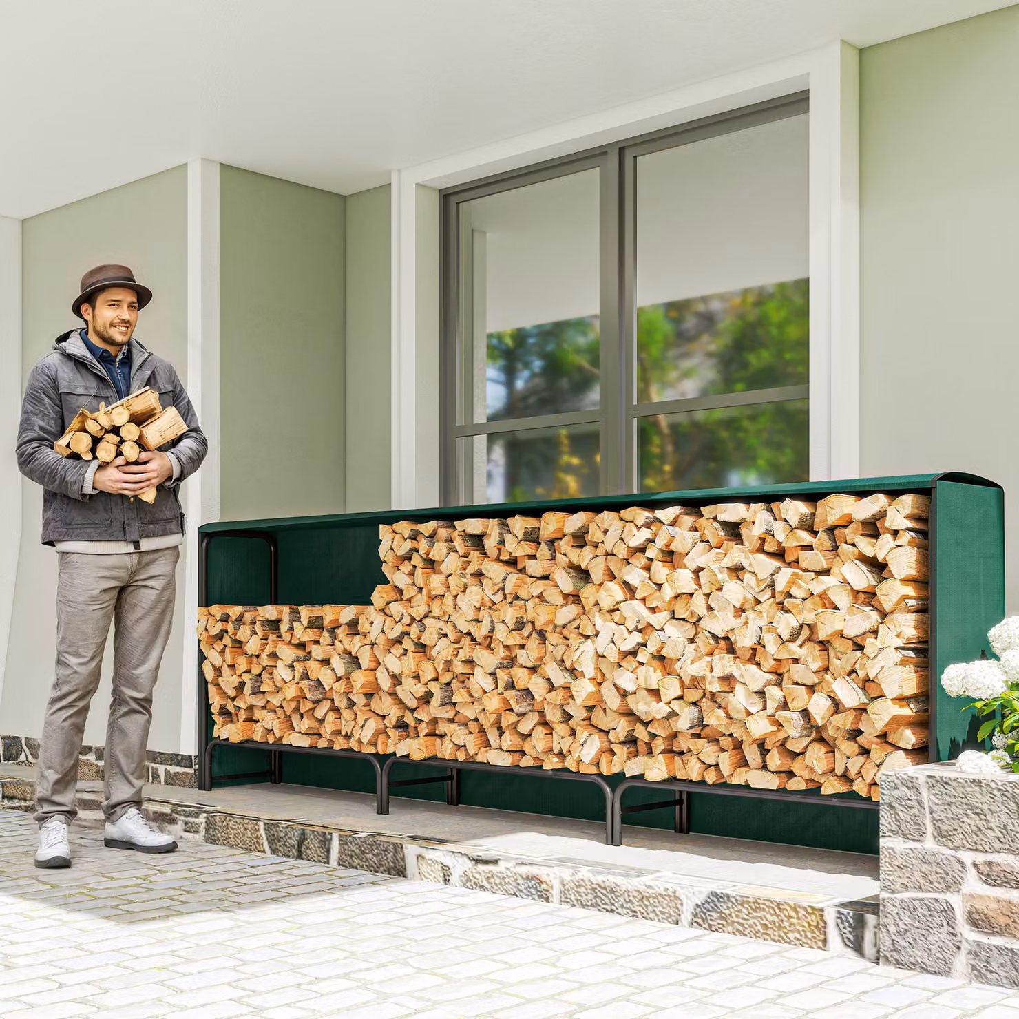 Compostiera regolabile Outsunny da 1m³ con telo impermeabile in PE e struttura in metallo, L/P/H: 300 x 36 x 99 cm, Nero e Verde Scuro – 2