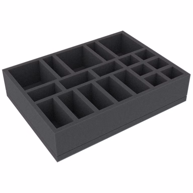 Inserto in schiuma 230x170x50 mm, 19 scomparti per giochi da tavolo