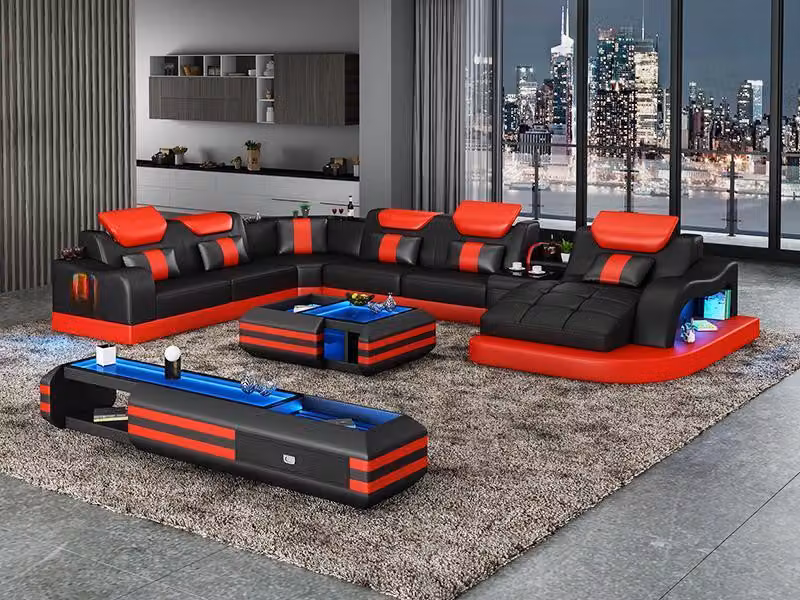 Ecksofa Polster Ecksofa U-Form Couchtisch Sideboard Ledersofa Wohnlandschaft