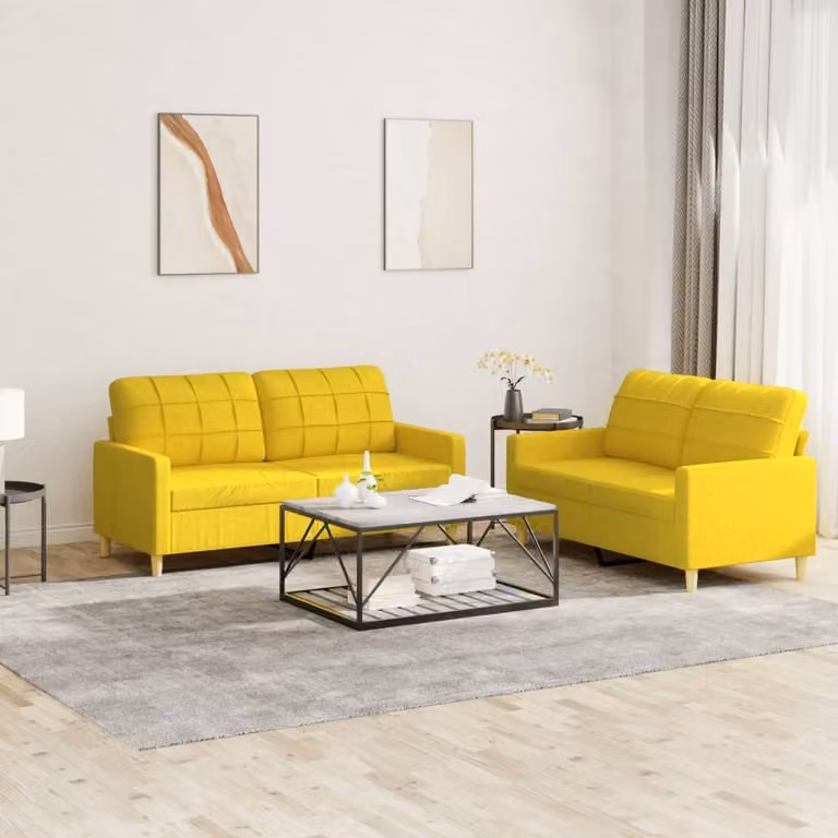 Maison Exclusive - Set divano a 2 posti con cuscini in tessuto giallo chiaro