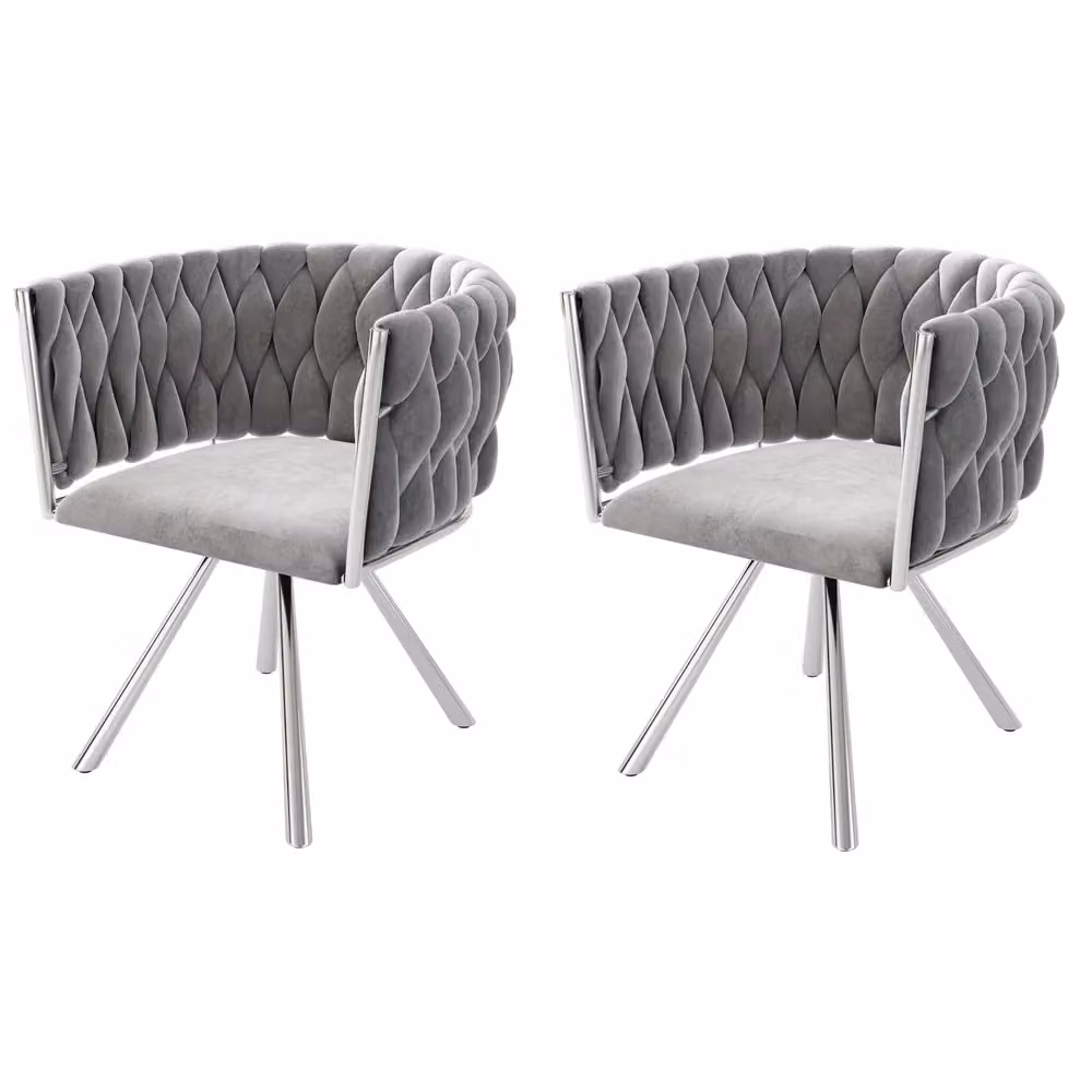 Set di 2 sedie da pranzo girevoli Minimal in velluto grigio con gambe in metallo argento – 2