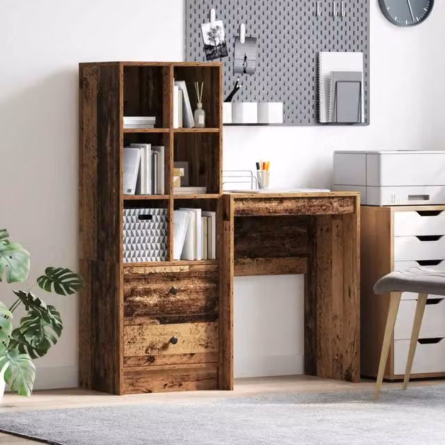 Scrivania moderna con scaffale vidaXL in legno effetto vecchio marrone L: 105,5 cm, P: 34 cm, H: 127 cm – 1