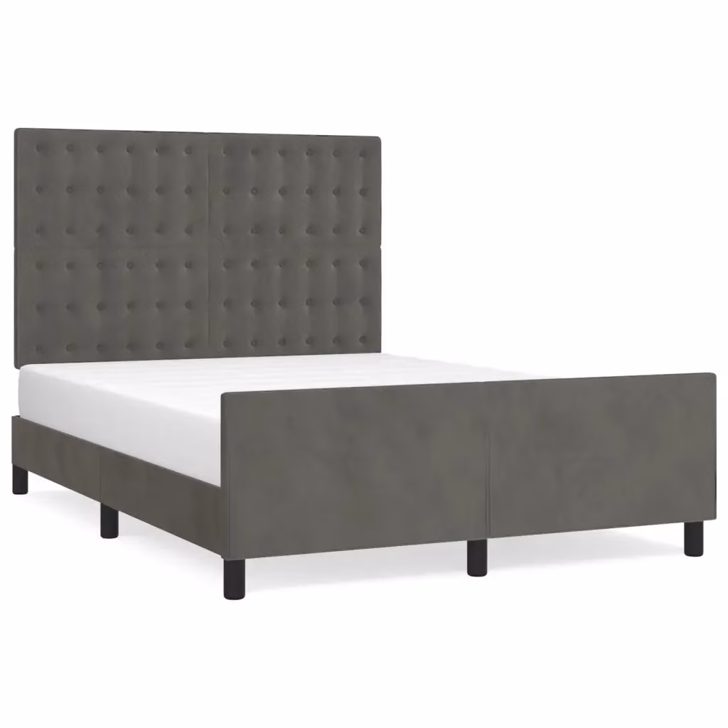 vidaXL Giroletto senza Materasso in Velluto Grigio con Struttura in Legno L/P/H: 140 x 200 x 128 cm – 2