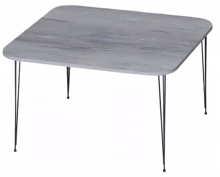 Moderner grauer Couchtisch aus Holz und Edelstahl