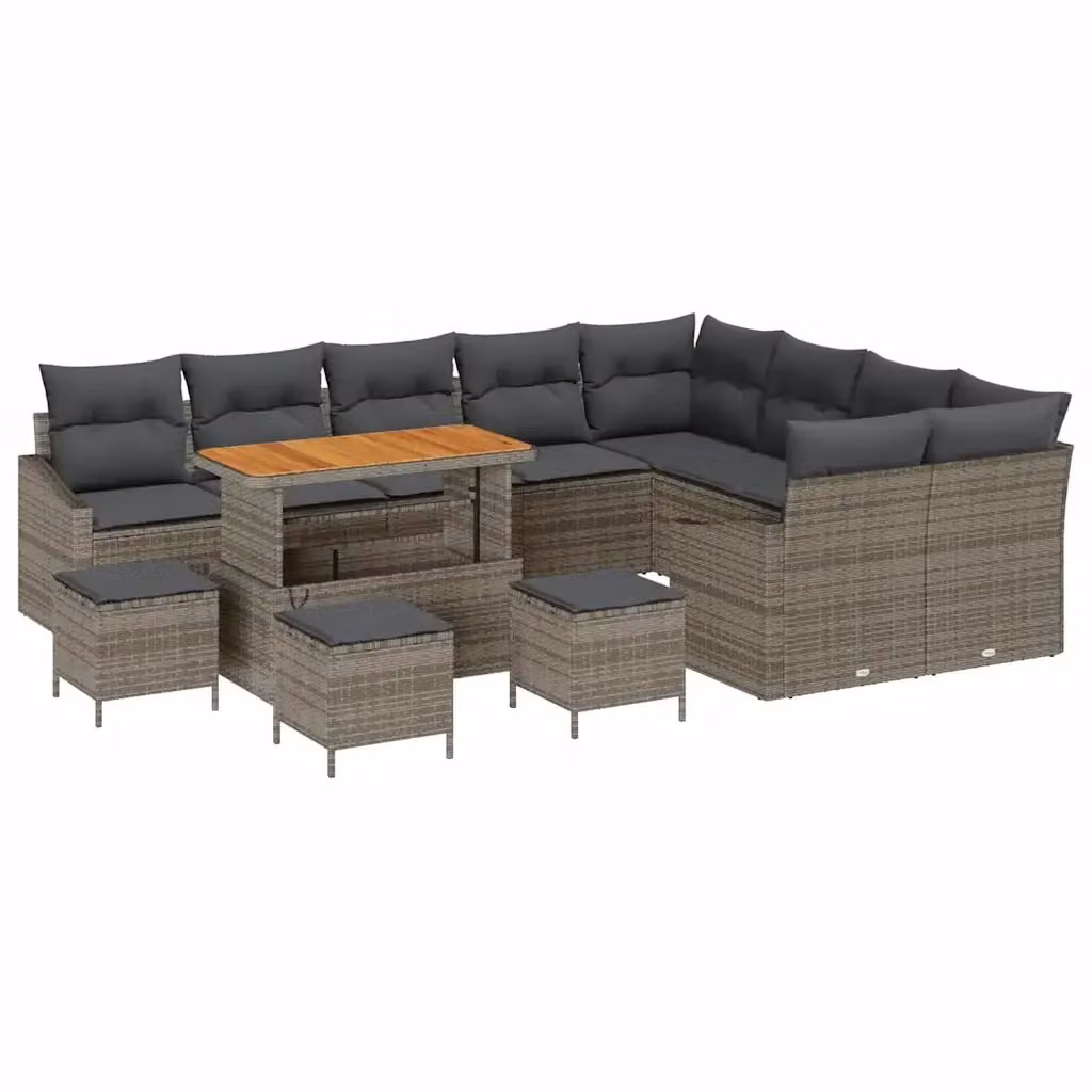 Set Divano da Giardino vidaXL 13 Pezzi in Polyrattan Grigio con Cuscini e Tavolino da Esterno a Forma di L – 2