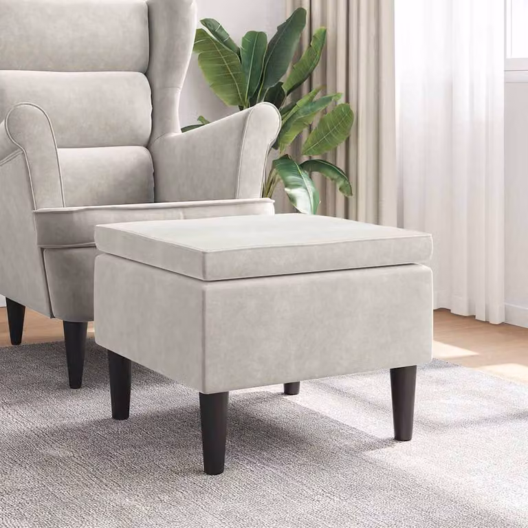 Sgabello moderno vidaXL in velluto con gambe in legno color beige o grigio