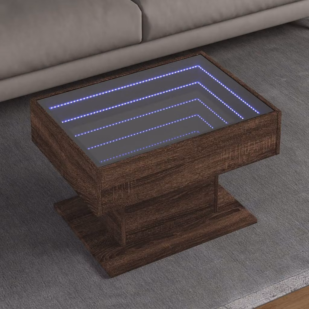 vidaXL Tavolino da salotto moderno in legno con LED, colore rovere marrone, L 70 cm x P 50 cm x H 45 cm