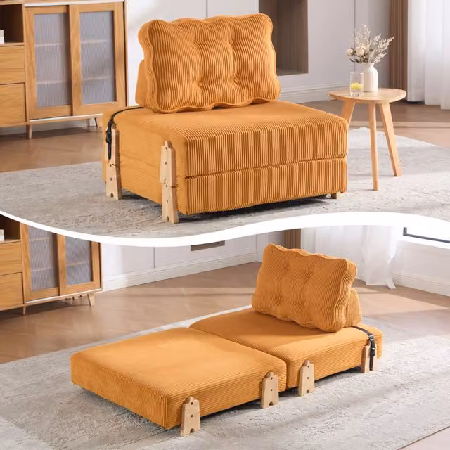 Divano letto singolo ¨C Minimal ¨C arancio corda gambe in legno