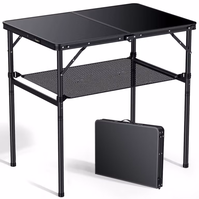 Tavolo da campeggio pieghevole Anbte, dimensioni 90x60x74,7 cm (lunghezza x larghezza x altezza), struttura in alluminio, regolabile in 2 altezze