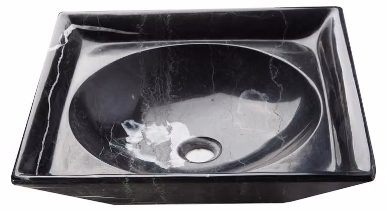 Lavabo in marmo nero, dimensioni 47,5x47,5 cm, con motivo unico