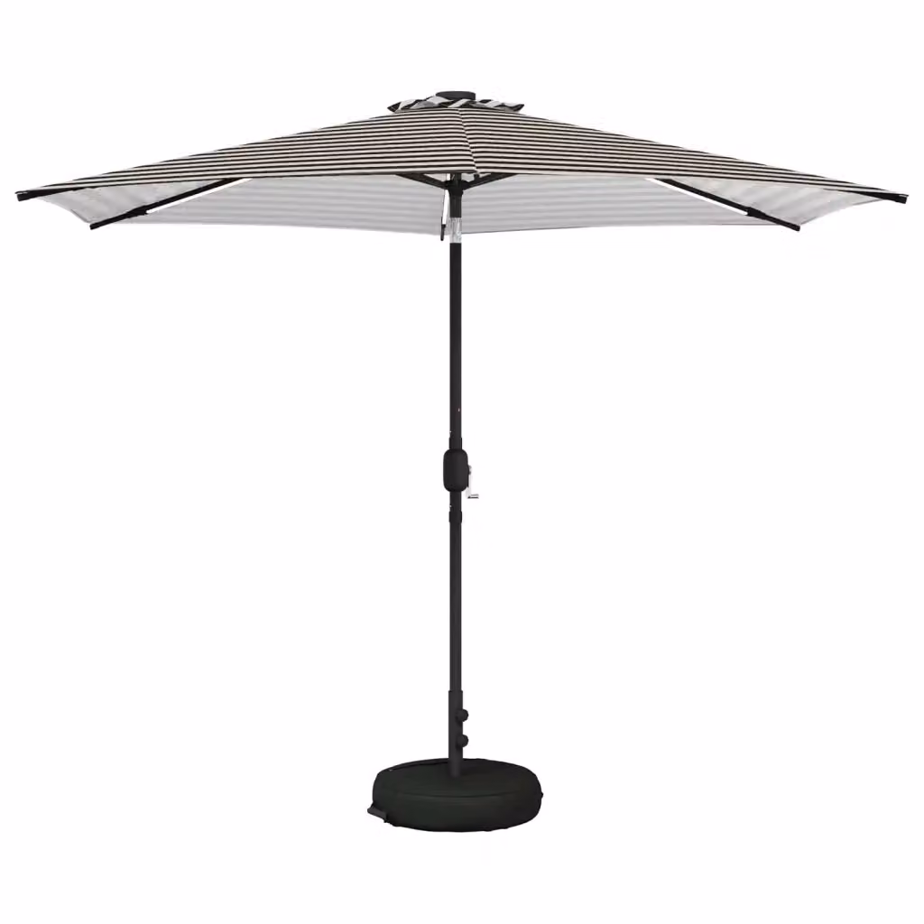 Ombrellone da giardino con luci LED e base in poliestere, disponibile in bianco o nero, L: 300 x P: 300 cm – 2