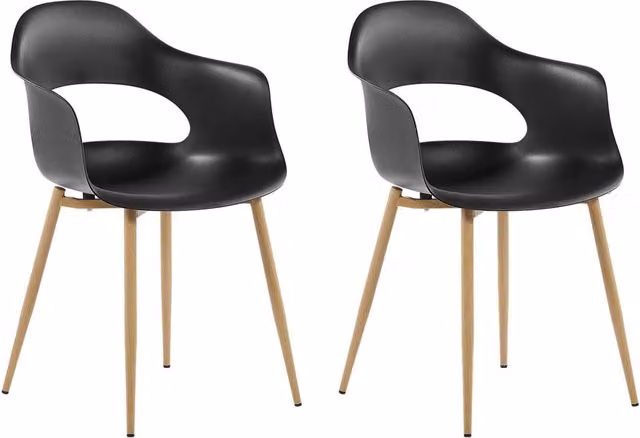 Set di 2 sedie da pranzo BELIANI in ecopelle nera con gambe in metallo in stile scandinavo