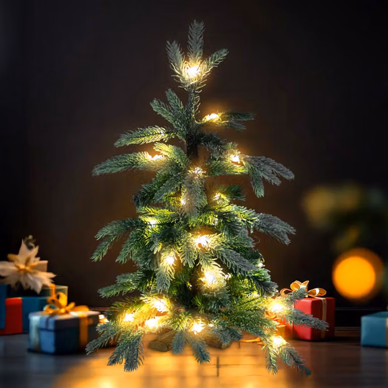 Albero di Natale artificiale con neve bianco caldo illuminato 8 funzioni - 60 cm - Albero di Natale artificiale